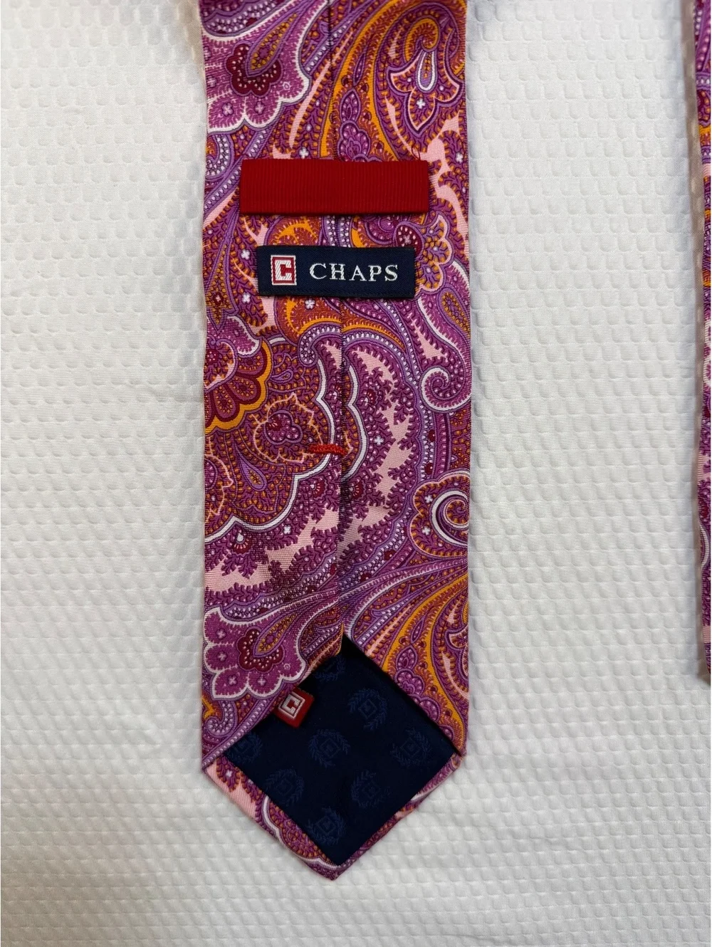 Chaps Men’s 100% Silk Necktie Purple Pink Orange Paisley Hand Made Tie